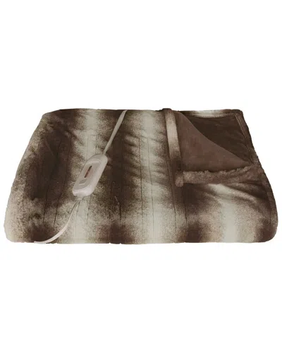 Luxe Faux Fur Natural Group Faux Fur Heated Throw In Brown