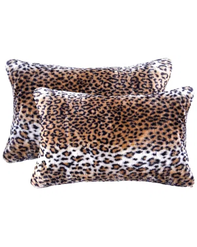 Luxe Faux Fur Set Of 2 Belton Pillows In Animal Print