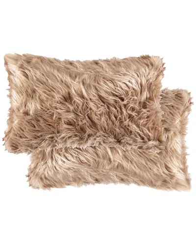 Luxe Faux Fur Set Of 2 Belton Pillows In Black