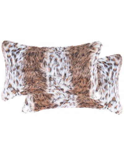 Luxe Faux Fur Set Of 2 Belton Pillows In Blue