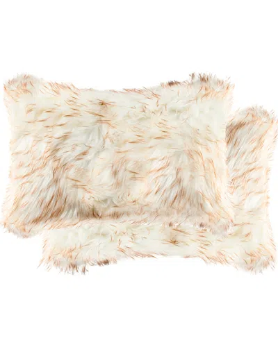 Luxe Faux Fur Set Of 2 Belton Pillows In Brown