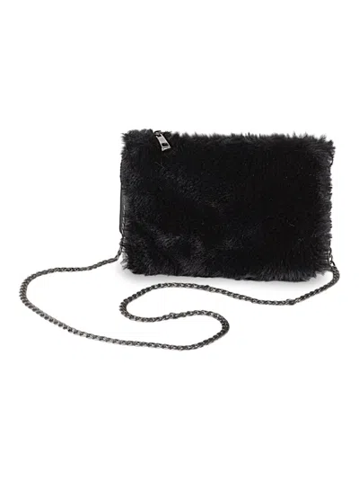Luxe Faux Fur Kids' Women's Faux Fur Crossbody Bag In Black
