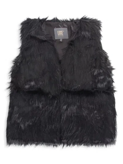 Luxe Faux Fur Kids' Women's Faux Fur Open Front Vest In Black