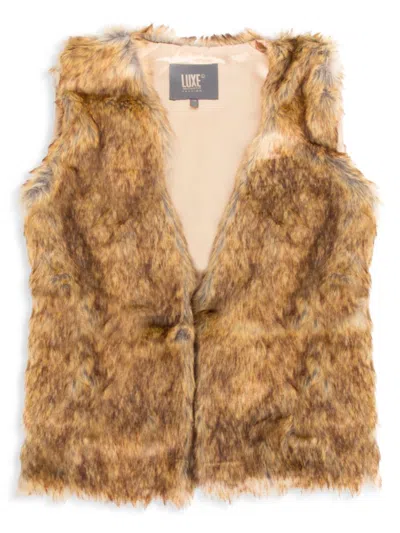 Luxe Faux Fur Kids' Women's Faux Fur Open Front Vest In Brown