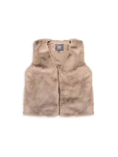 Luxe Faux Fur Kids' Women's Faux Fur Open Front Vest In Tan