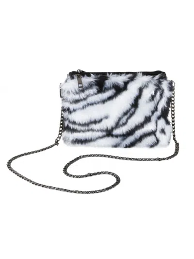 Luxe Faux Fur Kids' Women's Faux Fur Zebra Pattern Shoulder Bag In Black