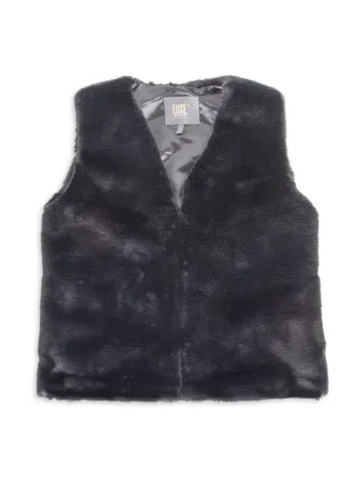 Luxe Faux Fur Kids' Women's Faux Fur Zip Up Vest In Black