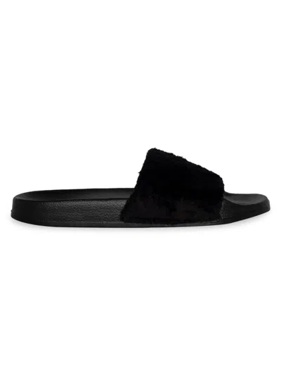 Luxe Faux Fur Women's Faux Sheepskin Fur Slides In Black