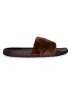 Luxe Faux Fur Women's Faux Sheepskin Fur Slides In Brown