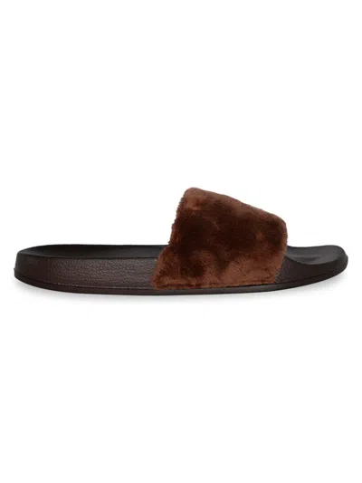 Luxe Faux Fur Kids' Women's Faux Sheepskin Fur Slides In Black