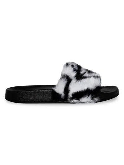 Luxe Faux Fur Women's Faux Sheepskin Fur Slides In White Black