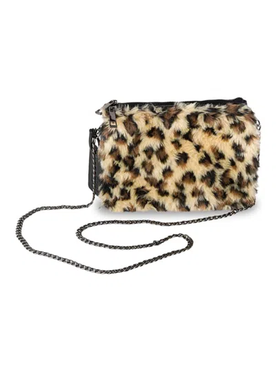 Luxe Faux Fur Kids' Women's Leopard Print Faux Fur Crossbody Bag In Brown