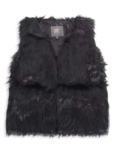 Luxe Faux Fur Kids' Women's Solid Fux Fur Vest In Black