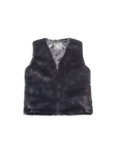 Luxe Faux Fur Kids' Women's V Neck Faux Fur Vest In Black