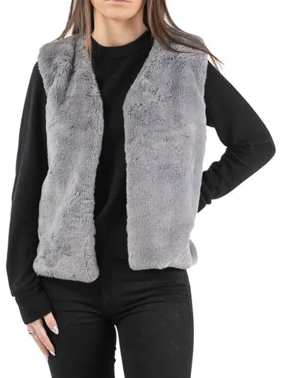 Luxe Faux Fur Kids' Women's V Neck Faux Fur Vest In Grey