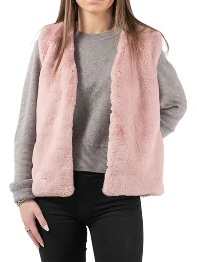 Luxe Faux Fur Kids' Women's V Neck Faux Fur Vest In Pink