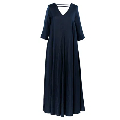 Luxe Hapsal Women's Anna Maxi Dress In Dark Blue Linen