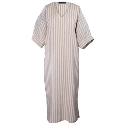 Luxe Hapsal Women's Neutrals / White / Grey Fatima Kaftan In Greige Striped Linen In White/grey