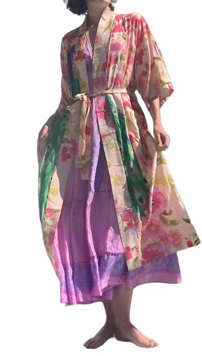 Luxe Isle Peacock Garden Kimono In Multi