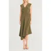 Luxely Asymmetric Ruched Midi Dress In Burnt Olive