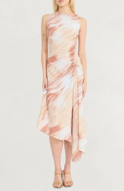 Luxely Asymmetric Satin Midi Dress In Multi