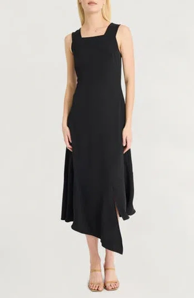Luxely Asymmetric Sleeveless Midi Dress In Black