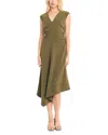 Luxely Asymmetric Ruched Midi Dress In Burnt Olive