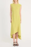 Luxely Beach Crepe Asymmetric Midi Dress In Lentil Sprout