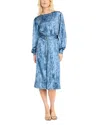 Luxely Abstract Print Long Sleeve Satin Midi Dress In Multi