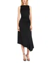 Luxely Boat Neck Asymmetric Midi Dress In Black