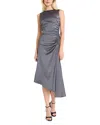 Luxely Boat Neck Asymmetric Midi Dress In Gray