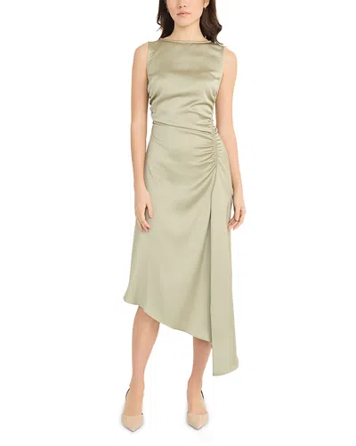 Luxely Boat Neck Asymmetric Midi Dress In Tea