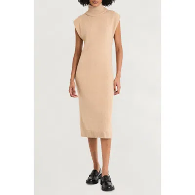 Luxely Cap Sleeve Turtleneck Sweater Dress In Taupe Gray