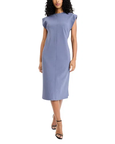Luxely Center Seam Cap Sleeve Sheath Dress In Blue