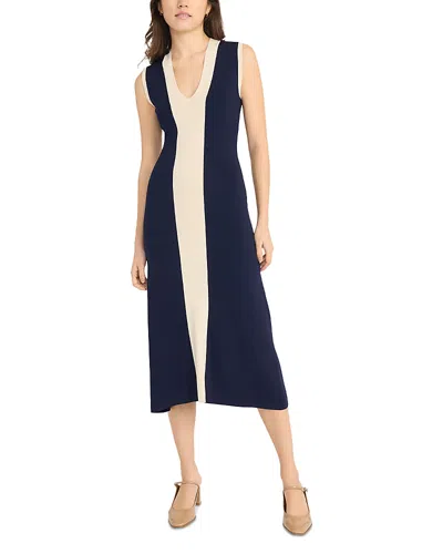 Luxely Contrast Stripe Midi Dress In Evening Blue/white Smoke