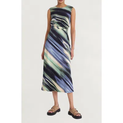 Luxely Drape Stretch Dress In Cameo Green/ Dusk Blue