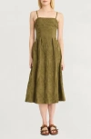 Luxely Embroidered Cotton A-line Sundress In Capulet Olive