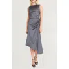 Luxely Finch Ruched Satin Midi Dress In Eiffel Tower