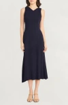 Luxely Fluid A-line Midi Dress In Blue