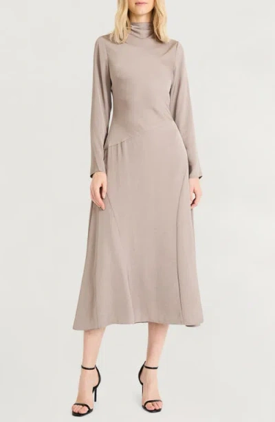 Luxely Funnel Neck Long Sleeve Midi Dress In Taupe Gray | ModeSens
