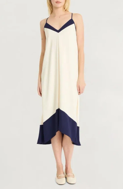 Luxely High-low Midi Slipdress In White/evening Blue
