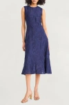 Luxely Jacquard A-line Midi Dress In Blue