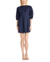 Luxely Linen Long Sleeve Mini Dress In Evening Blue