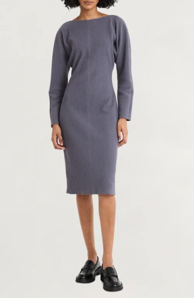 Luxely Long Sleeve Boat Neck Dress In Charcoal