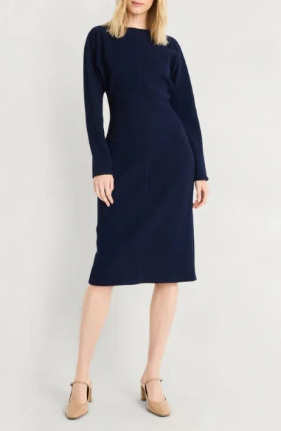 Luxely Long Sleeve Boat Neck Dress In Navy