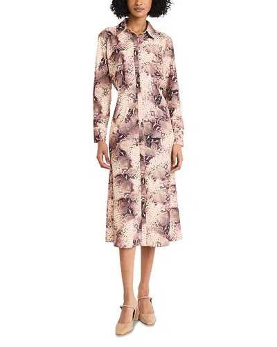 Luxely Long Sleeve Draped Shirt Dress In Multi