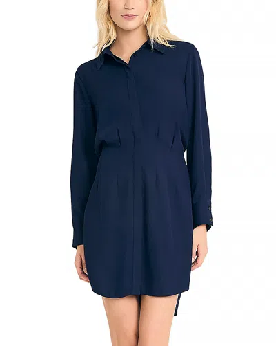 Luxely Long Sleeve Mini Shirt Dress In Evening Blue
