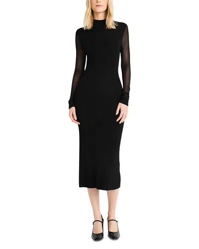 Luxely Long Sleeve Mock Neck Sheath Midi Dress In Black