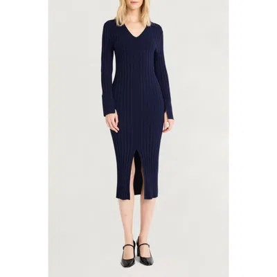 Luxely Long Sleeve Rib Body-con Dress In Evening Blue