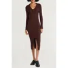 Luxely Long Sleeve Rib Body-con Dress In French Roast